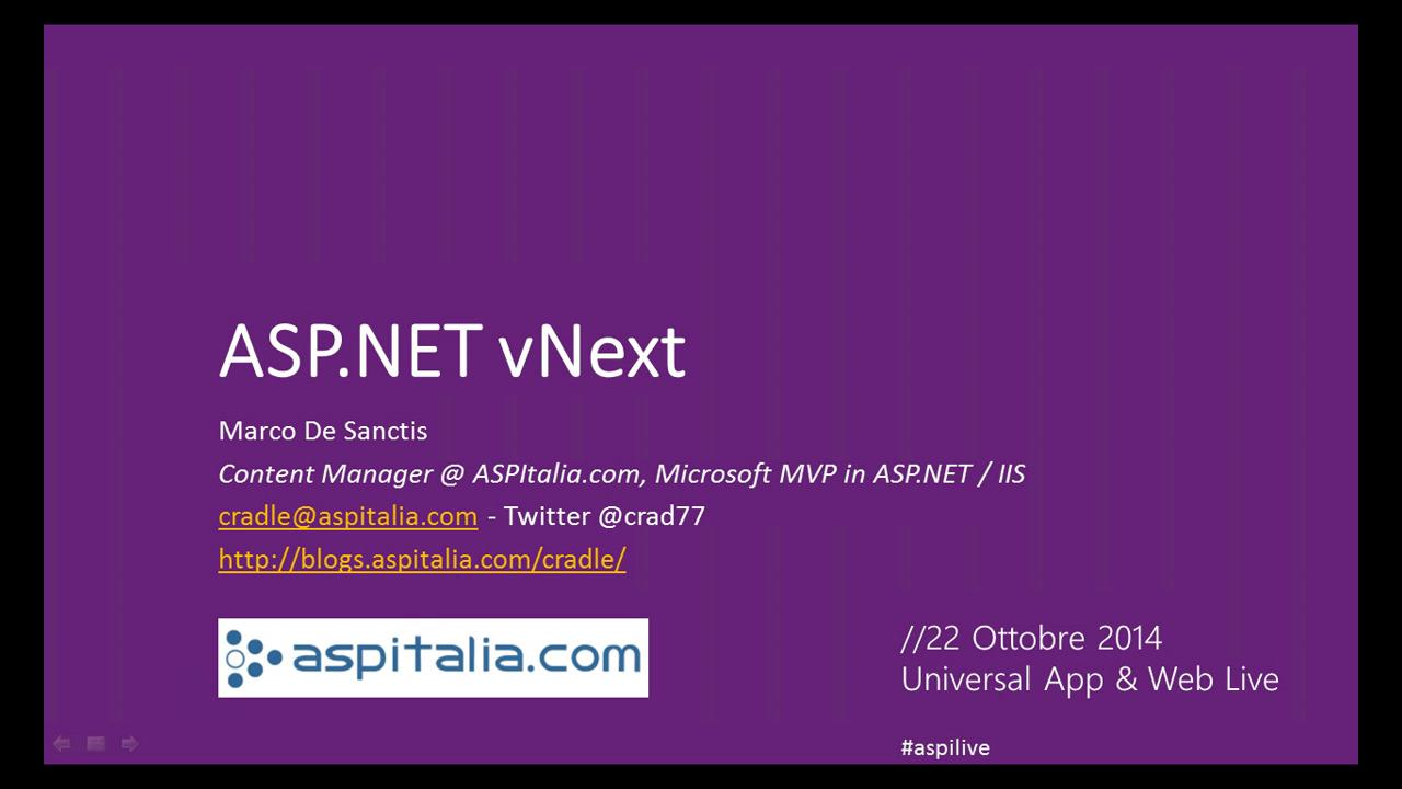 #aspnet vNext (#universalapp & Web Live) https://aspit.co/ay2 di @crad77 #webapi #aspnet2 #aspnetmvc